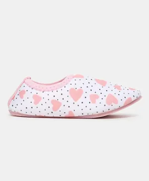 Neon All Over Hearts Booties - Nude Pink