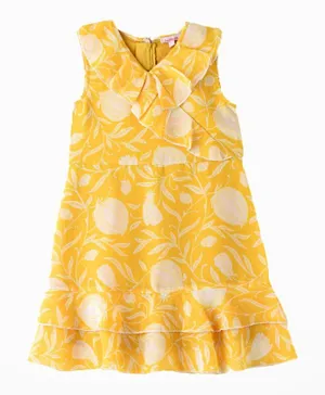 Jelliene All Over Floral Print Tie Belt Detailed Dress - Yellow