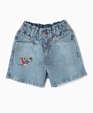 Zippy Denim Embroidery Shorts - Blue
