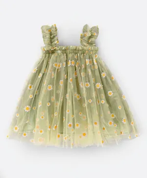Plushbabies Daisy Flower Frilly Party Dress - Green