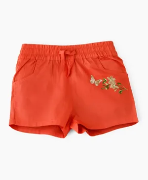 Jelliene Butterfly & Floral Embroidered Shorts - Orange