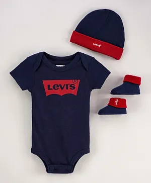 Levi’s Batwing 3-Piece Bodysuit with Cap and Booties Set - Navy