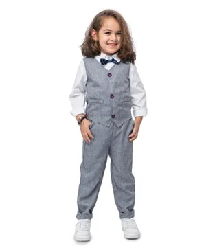 Babyqlo Shirt with Bow, Waistcoat and Pants Set - White & Grey