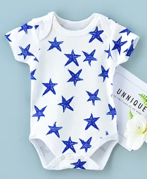 Babyqlo Blue Stars Printed Onesies - White
