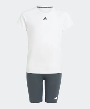adidas Junior Train Essentials T-Shirts And Shorts Set - White & Blue