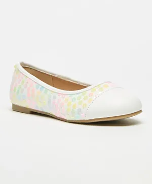 Little Missy Floral Embellished Slip On Round Toe Ballerina Shoes - White