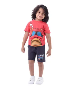 Victor and Jane Cotton Panda In Shades Graphic T-Shirt & Shorts Set - Rust/Grey
