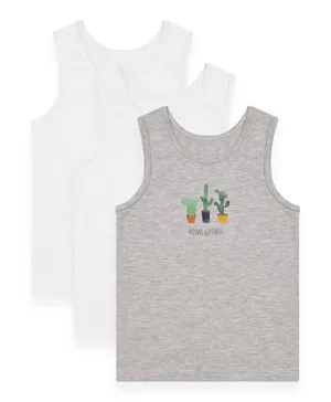 GreenTreat 3 Pack Cactus Graphic & Solid Bamboo Vests - White & Grey