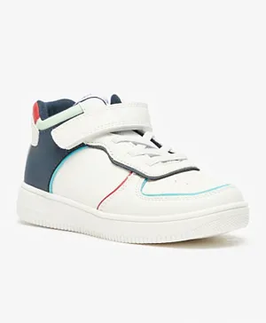 Juniors Colourblocked High Top Sneakers With Hook And Loop Closure - White