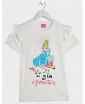 UrbanHaul X Disney Princess Cinderella Cotton Graphic Ruffled T-Shirt - White
