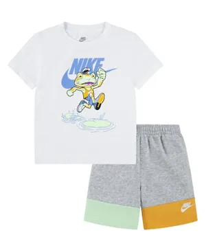 Nike Running Frog Graphic T-shirt & Shorts Set - Grey & White
