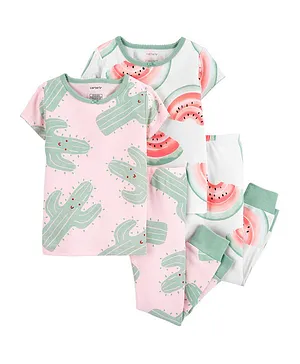 Carter's 4-Piece Cactus and Watermelon 100% Snug Fit Cotton Pyjama Set - Multicolor