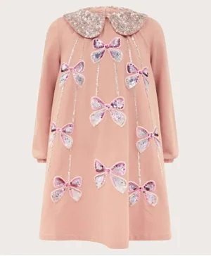 Monsoon Children Sequin Bow Collar Sweat Dress - Pink