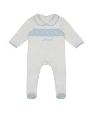 Little IA Organic Cotton Sailboat Embroidered Sleep Suit - White & Blue