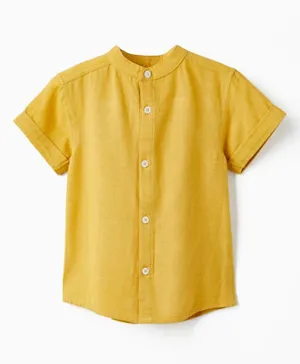 زيبي - قميص سادة بأكمام قصيرة - أصفر داكن