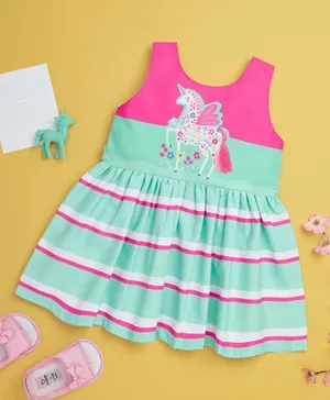 Smart Baby Unicorn Graphic & Striped Dress - Multicolor