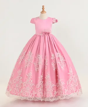 Babyqlo Mesh Layered Lace Detail Party Dress - Pink
