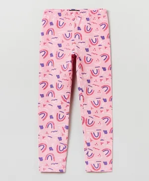 OVS Rainbow Printed Stretch Cotton Glitter Leggings - Pink