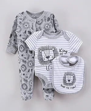 Lily and Jack King of the Jungle Sleepsuit, Bodysuit and Bib Set - Grey