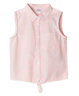 SMYK Basic Collar Neck Striped Shirt - Pink