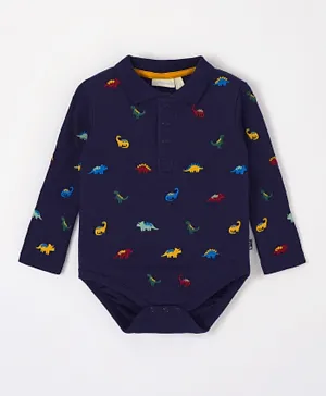 JoJo Maman Bebe Dino Embroidered Polo Shirt Bodysuit - Navy