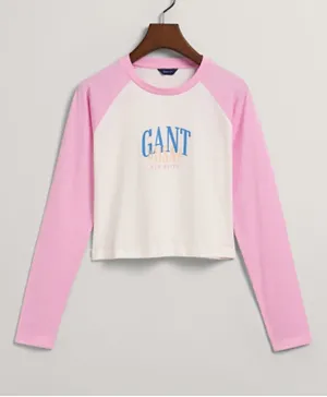 Gant Graphic Cropped Contrast Top - Pink & White