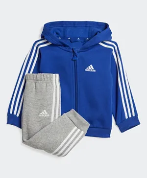 adidas Essentials Full-zip Hooded Jogger Set - Blue & Grey