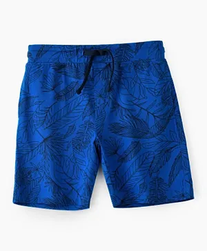 Jam Leaves All Over Print Comfy Cotton Knit Shorts - Blue