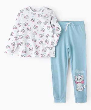 UrbanHaul X Disney Marie Cotton Graphic Pyjama Set - White/Blue