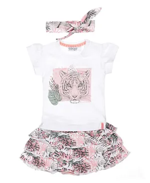 Dirkje Tiger Face Top Skirt And Head Band Set - White