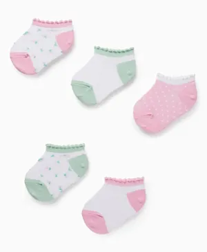Zippy 5 Pack Floral Printed & Solid Ankle Socks - Multicolor