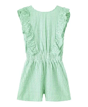 Name It All Over Checked Frill Sleeves Jumpsuit - Green