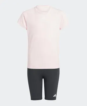 adidas Junior Train Essentials T-Shirts And Shorts Set - Pink & Black