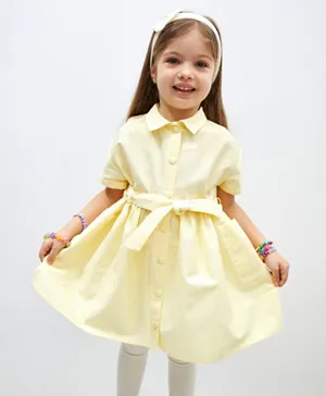 LC Waikiki Solid Collar Neck Pocketed Dress With Belt - Yellow