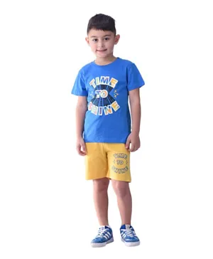 Victor and Jane Cotton Time To Shine Graphic T-Shirt & Shorts Set - Blue/Yellow