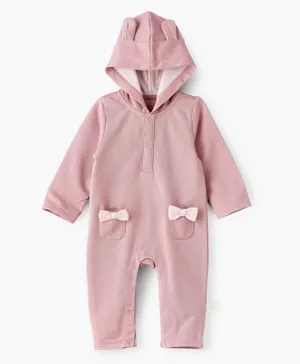 Tiny Hug Bow Applique Hooded Romper - Pink