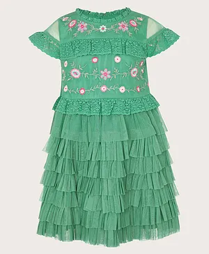 Monsoon Children Embroidered Crochet Layered Dress - Green