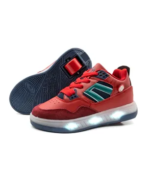 Breezy Rollers Lace Up LED Shoes With Wheels - Red