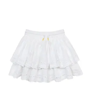 Minoti Cotton Tiered Broiderie Anglais Skirt - White