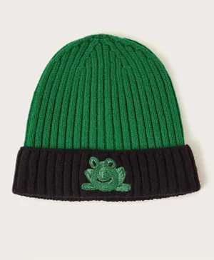 Monsoon Children Check Frog Beanie Hat - Green & Black