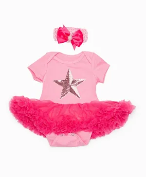 Babyqlo Star Tutu Dress with Headband Set - Pink