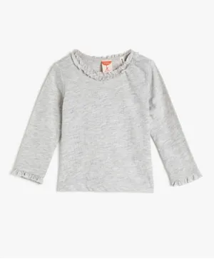 KOTON Cotton Solid Ruffled T-Shirt - Light Grey