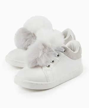 Zippy Pom Pom Leather Sneakers - White