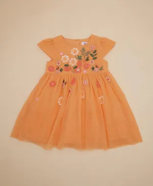 R&B Kids Floral Embroidered Yoke Prom Dress - Orange