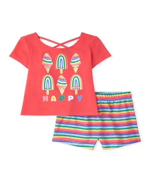 The Children's Place Happy Printed T-Shirt with Shorts Set - Red