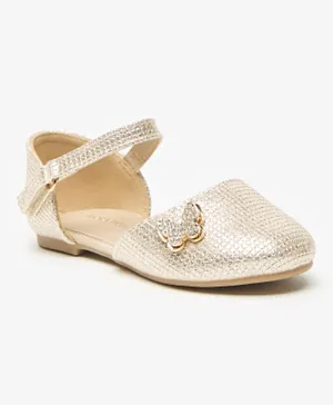 Flora Bella by Shoexpress Butterfly Accent Hook and Loop Closure Ballerina Shoes - Golden