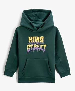 Koton King Of The Street Graphic Hoodie - Green