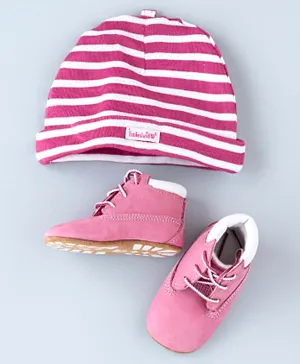 Timberland Crib High Top Booties With Hat - Pink