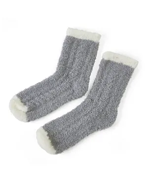 Prickly Pear Ribbed Cozy Slipper Socks - Grey and White