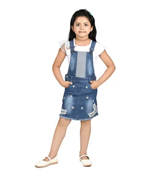 Flower Girl Embroidered Top With Dungaree - Multicolor